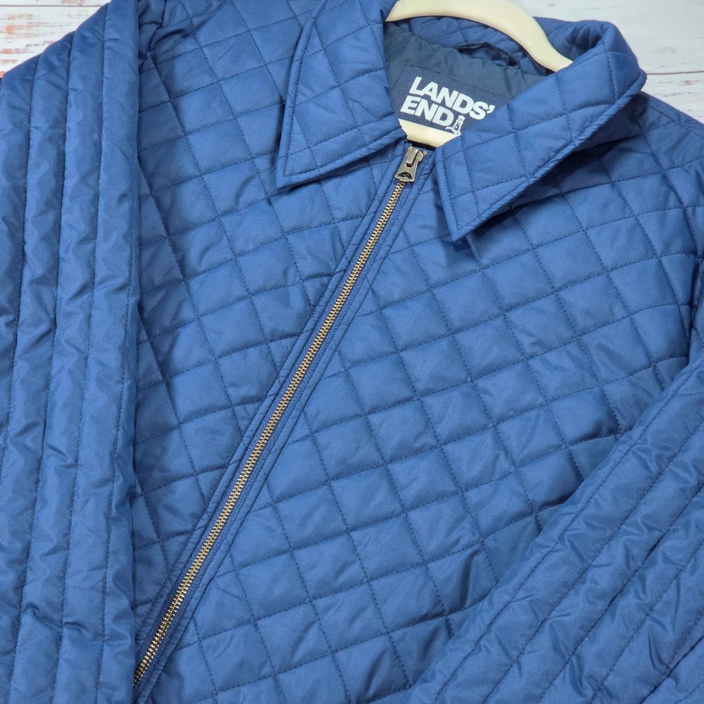 Lands' End Quilted Jacket Women XL Blue Excellent PrimaLoft Insulated Zip Up